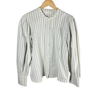 Doen Scarlet Chambray Stripe Cotton Sleeve Button Front Blouse size Medium